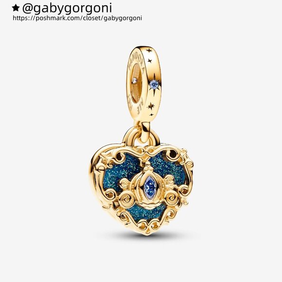 Pandora Disney Cinderella's Carriage & Heart Double Dangle Charm - Picture 1 of 6